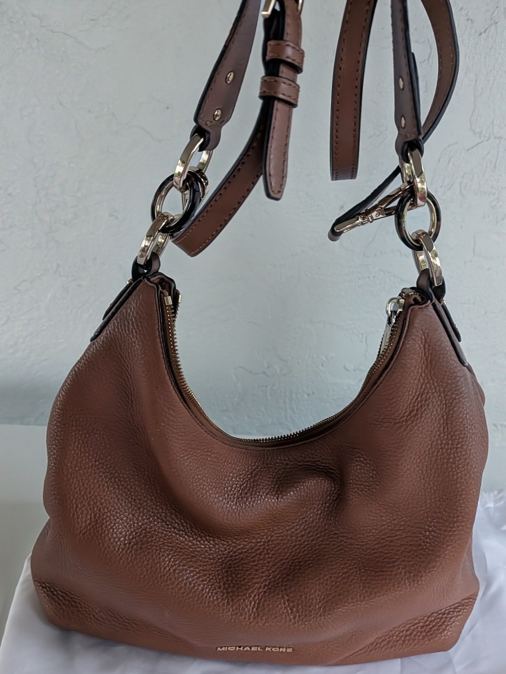 Michael Kors Chestnut Pebbled Leather Hobo with Gold-Tone Hardware